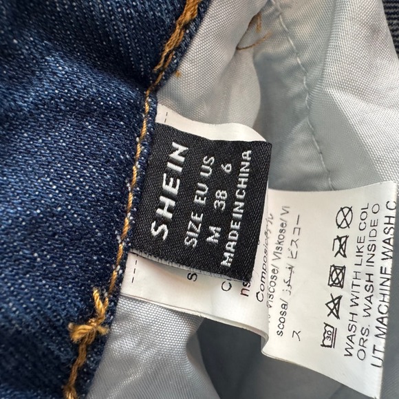 SHEIN Blue Denim Midi Skirt Asymmetrical Midi High Slit Size M - Picture 6 of 6